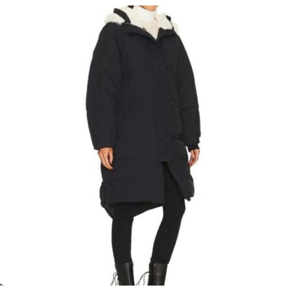 Rag & Bone Down Parka Coat Womens M Oversized Black Hooded Fishtail Sherpa NWT